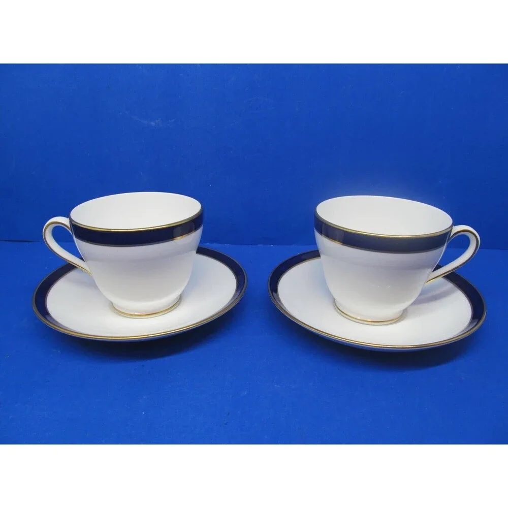 Spode Consul Cobalt Set Of 2 Coffee Or Tea Cups And 2 Saucers VGC